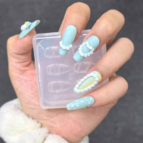 3D Silicone Nail Molds with 6 Patterns Cream Chain Embossing Pattern Design Reusable Manicure Template for DIY Resin Gel Nails Nail Decoration for Women
