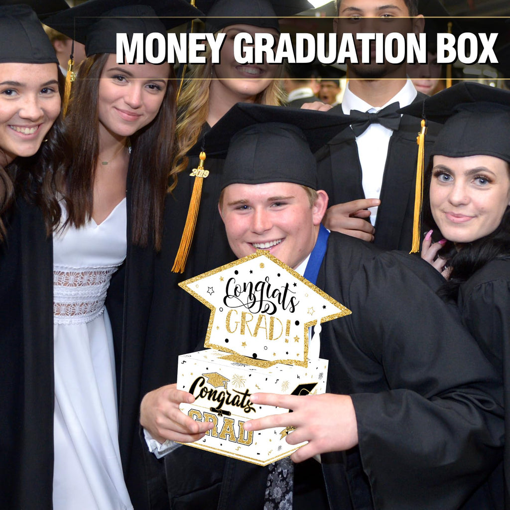 VABAMNA Class of 2026 Graduation Money Box for Cash Gift Pull, Funny Surprise DIY Cash Gift Idea Kit Graduation Money Holder for School Congrats Grad Party Favors, White Gold
