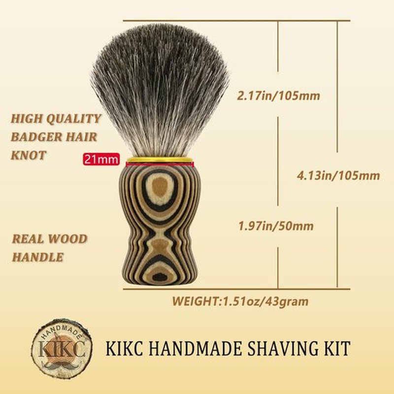 KIKC Pure Badger Shaving Brush - Handcrafted Soft Bristles with Art Annual Ring Wood Handle | Perfect Gift for Bearded Men