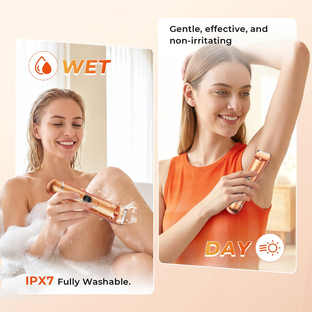 Bikini Trimmer for Women, 4 in 1 Electric Razors for Women - Dual Head, Wet & Dry Use Pubic Body Hair Trimmer Electric Shavers, Rechargeable Womens Facial Razors for Legs, Nose, Armpits, Bikini Area