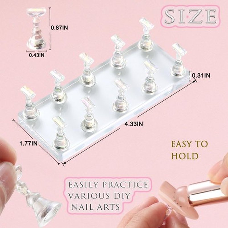 FSpronail Stand for Press Ons Display Practice Art Magnetic Fake Nails Holder With 96pcs Stiletto Square Full Cover Tips, Reusable Putty for Home DIY Beginner Salon Kit Supplies