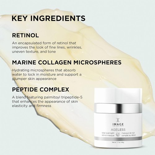 IMAGE Skincare Ageless Total Overnight Retinol Masque - Firming Facial Mask with Marine Collagen & Peptides, 1.7 oz