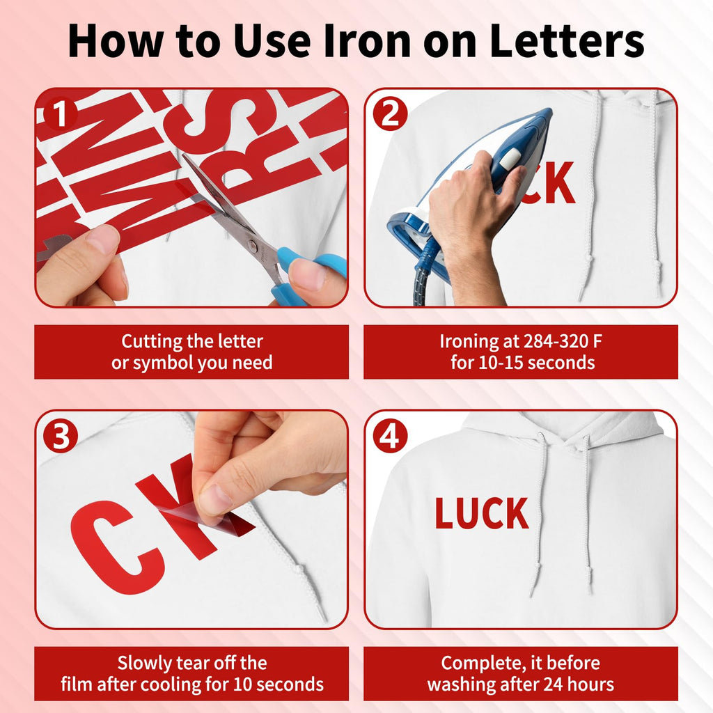 10 Sheets 440 Pieces Iron on Letters for Clothing, 2 Inch Heat Transfer Letters, Red Iron on Vinyl Letters with A-Z PU Alphabets Sticker for Fabric, Jersey T-Shirt Printing DIY Craft