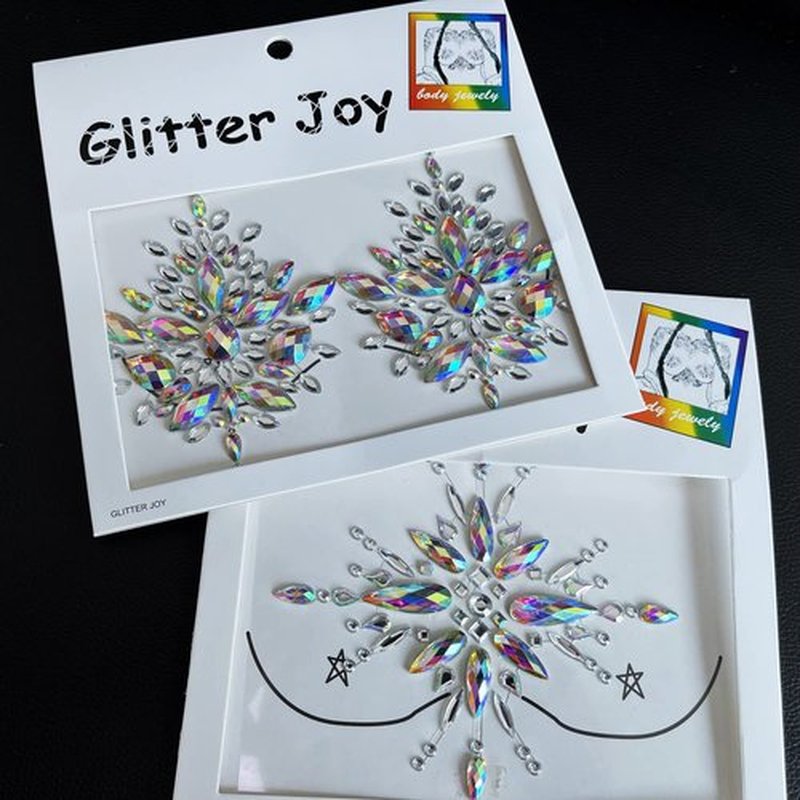 Kotbs Rhinestone Body Gems Stickers, 2-Sheet Breast Jewels Tattoo Rhinestone Chest Sticker, Crystals Body Jewels for Halloween Music Carnival Festival Party Makeup