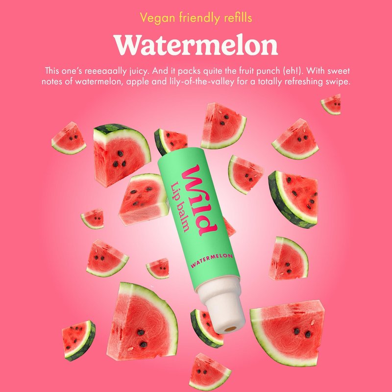 Wild - Refillable Lip Balm - 3 Pack of Lip Balm Refills in a Variety of Scents - Includes Coconut & Vanilla, Passionfruit Swirl & Watermelon Flavors - Beeswax Free