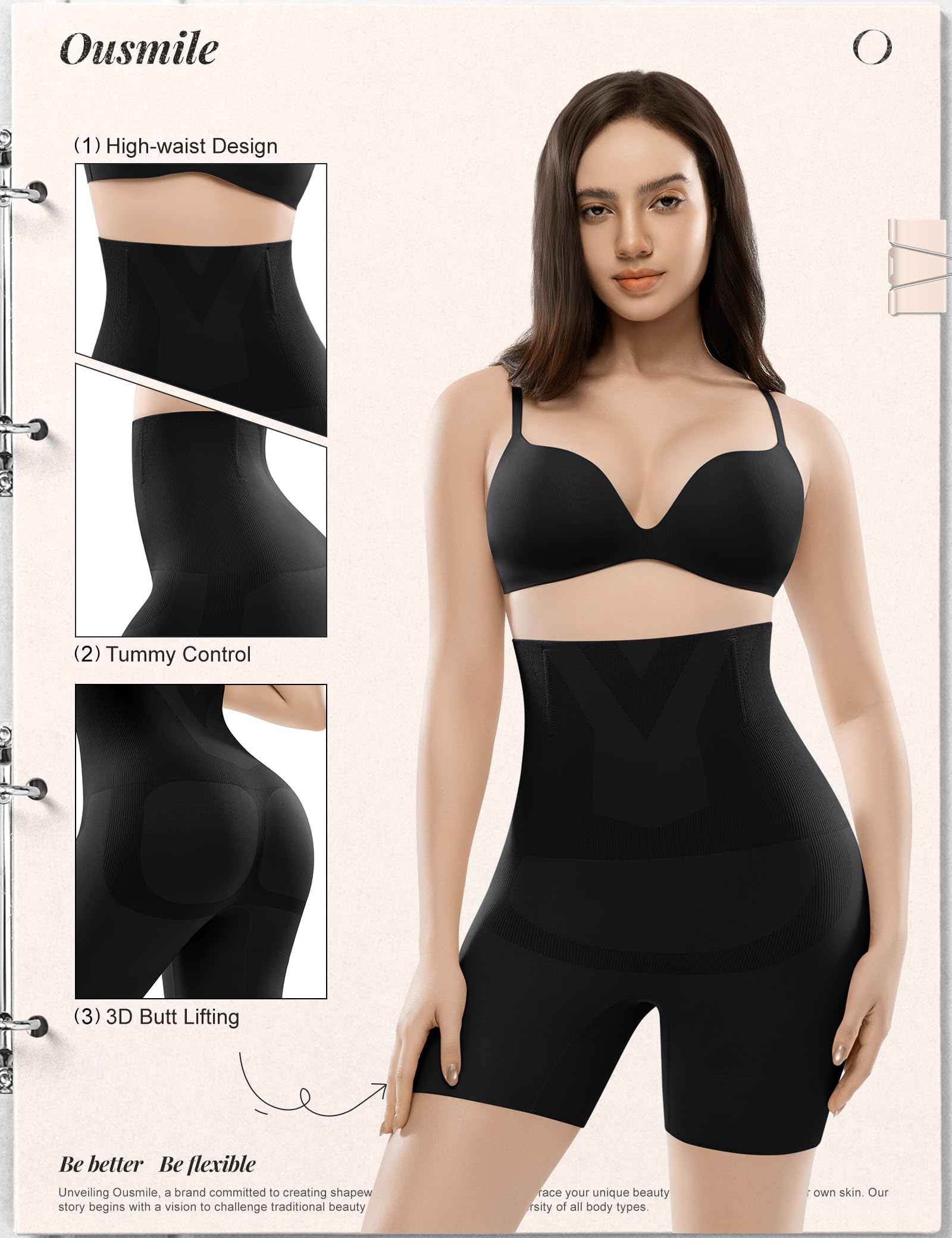 Ousmile Shapewear Tummy Control High Waist Shapewear for Women Girdle Thigh Slimmer & Seamless Shapewear Shorts