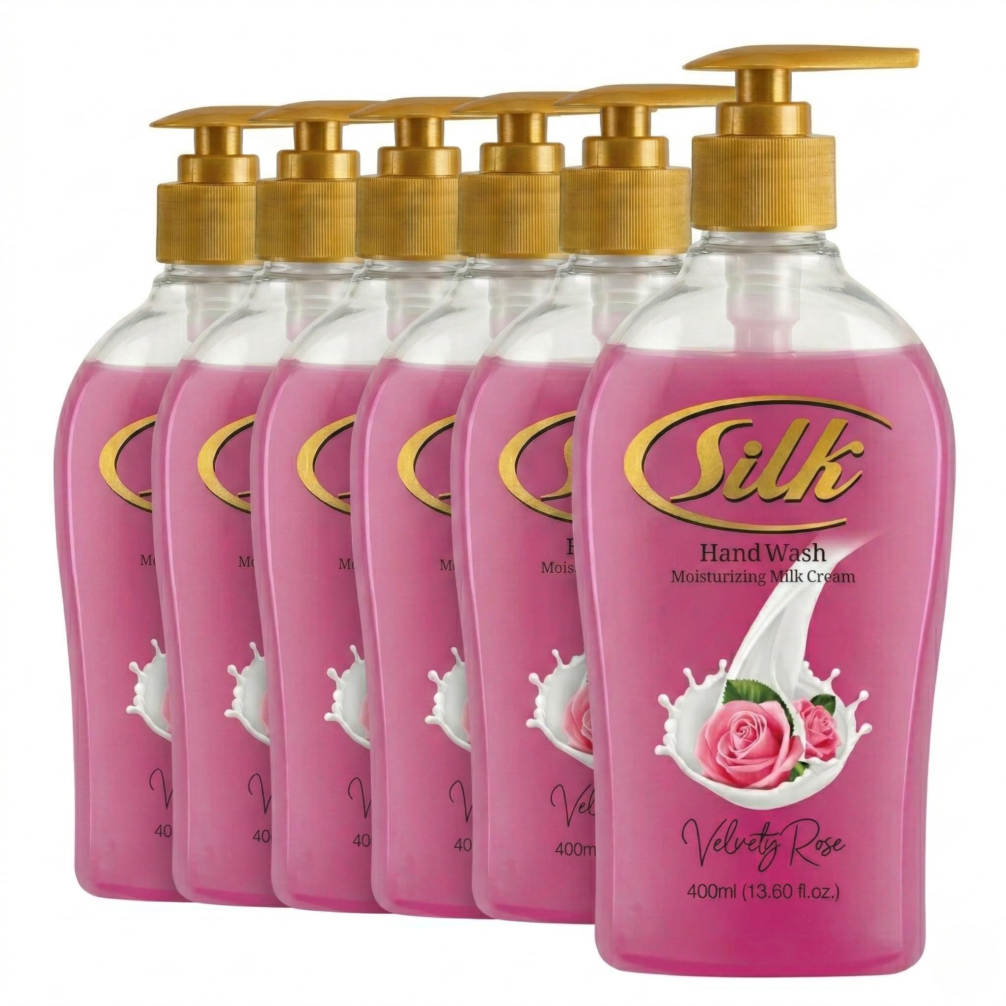 SILK Moisturizing Hand Soap, Liquid Hand Wash with Glycerin - Gentle Cleansing for Kitchen, Bathroom and Office, Rich Lather Pump Bottle, Velvety Rose Scent, 13.60 Fl Oz (Pack of 6)