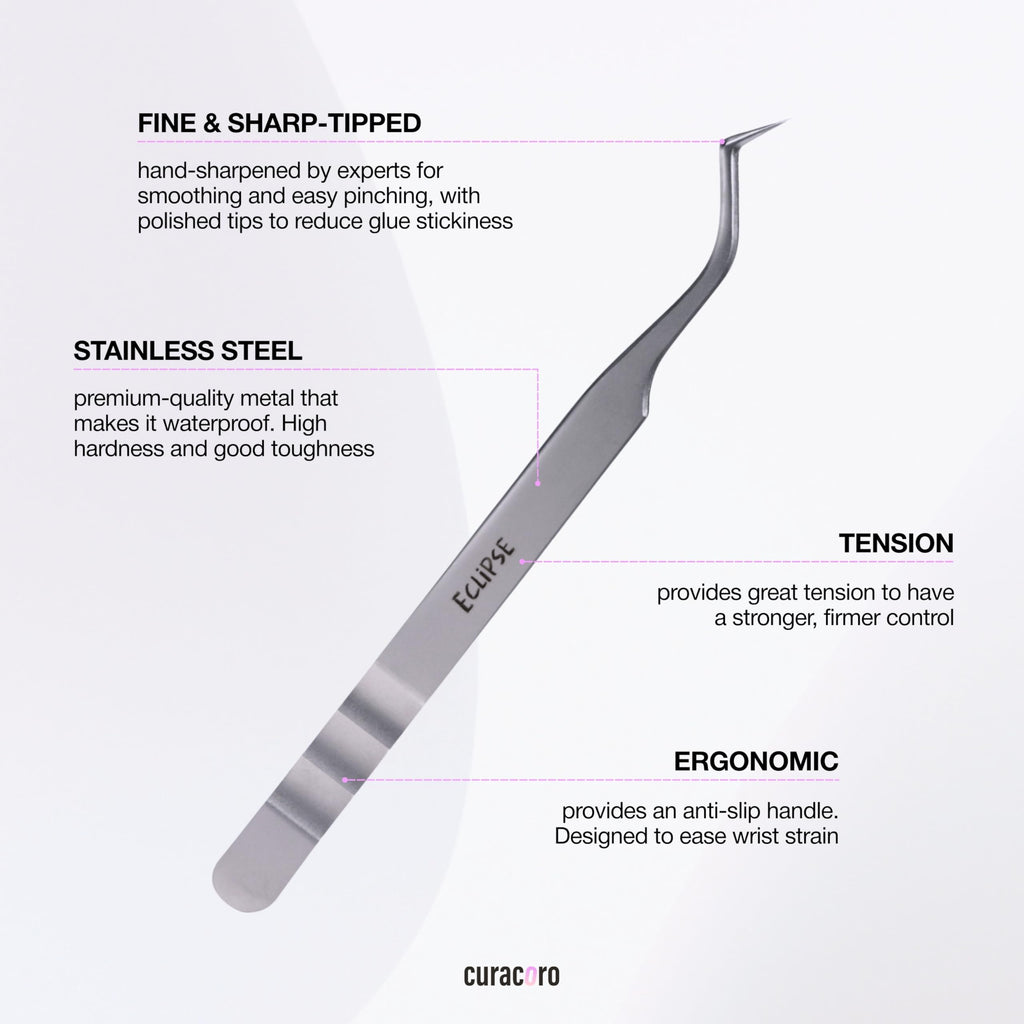 Curacoro Lash Tweezers for Eyelash Extensions - LashSmith 90° Tweezer for Easy Fan, Promade Fan & Multi-layered Lashes