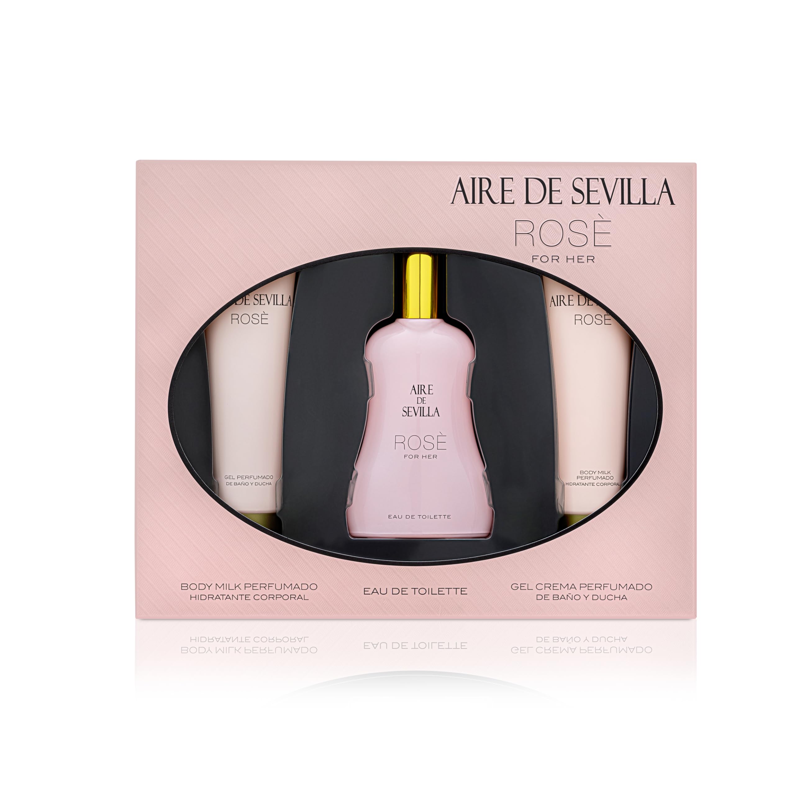 Instituto Español Aire de Sevilla Rose Gift Set for Women, Travel Size Eau de Toilette, Body Gel & Body Lotion (100 ml / 3.4 fl oz Each)