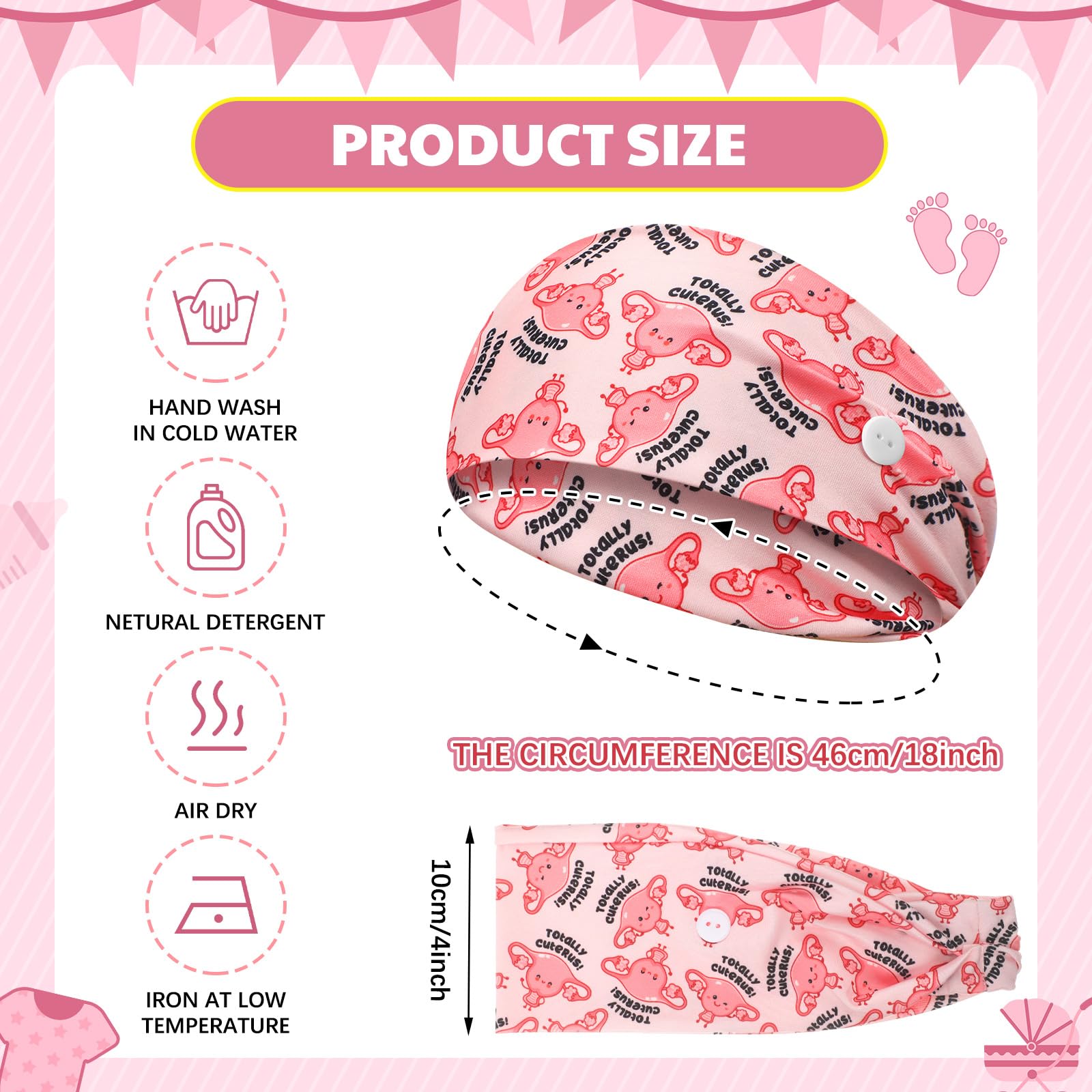 Yearntown 12 Pcs Labor and Delivery Nurse Headbands for Women Non Slip Nursing Headbands with Buttons for Mask Work Accessories Ear Protection Hair Bands Gift for Nicu Obstetrics Nurse Doctor