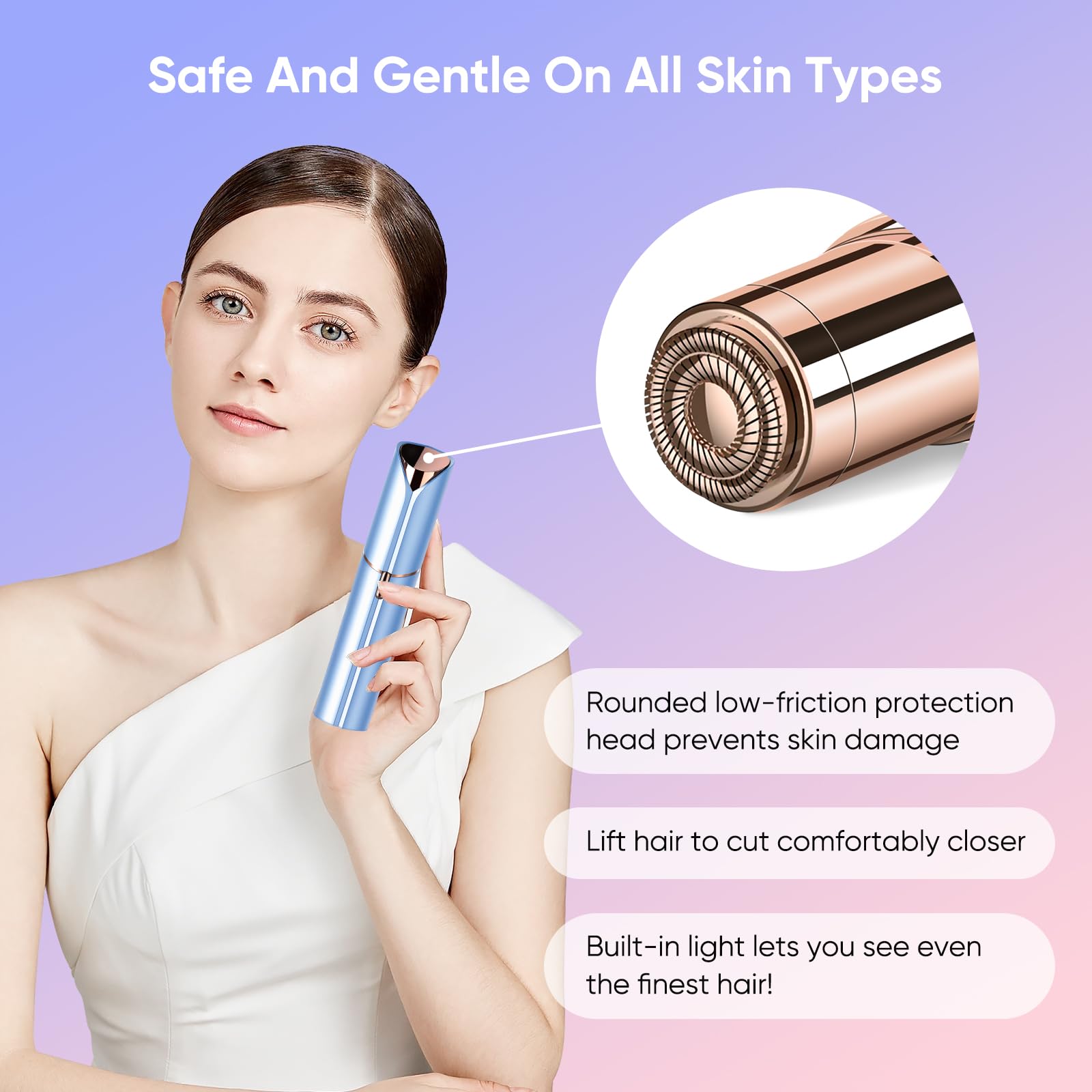 Facial Hair Remover for Women- as Seen on TV Painless Face Shaver -Mini Hair Remover, Electric Razor Shaver Portable Bikini Epilator for Lips, Chin, Armpit, Peach Fuzz, Fingers, Neck, Cheek(Blue)