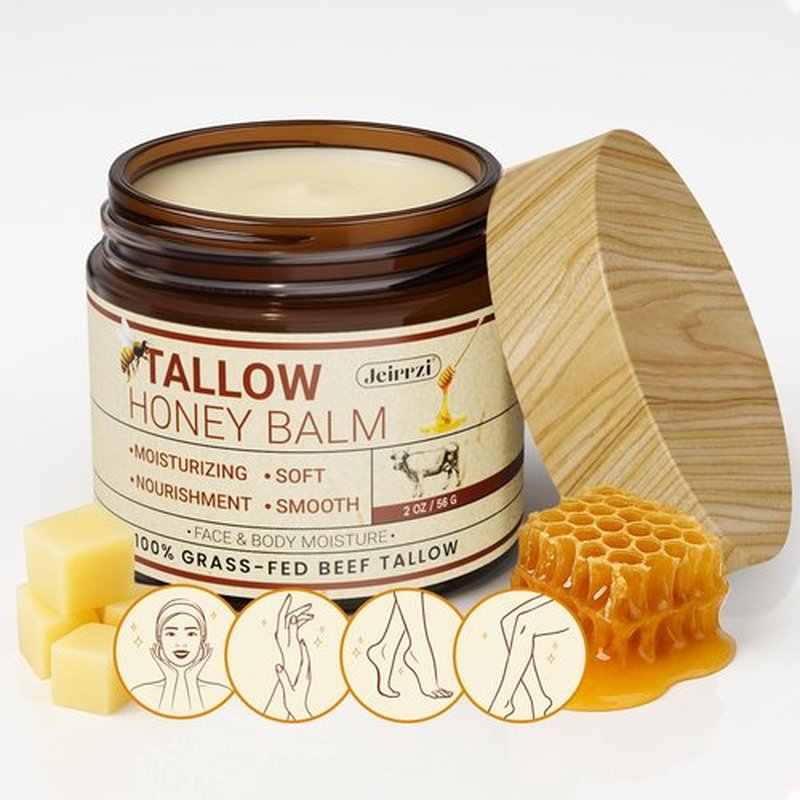 Jeirrzi Organic Beef Tallow for Skin, 100% Grass-Fed Tallow and Honey Balm for Face Body Moisturizer for Aging Dry Sensitive Skin, Deep Hydration & Nourishment 2 OZ (2 Ounce)