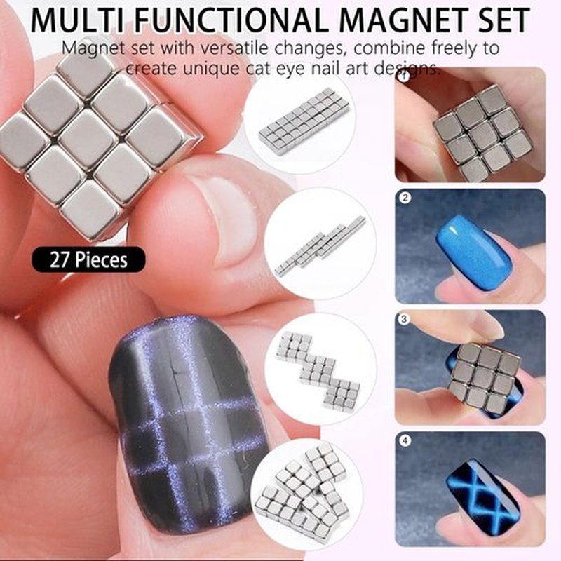 JFIYUOMCI 64Pcs Cat Eye Nail Magnet Tool Set, 3 IN 1 Cat Eye Magnet for Nails, Strong Magnetic Gel Polish Magnets, Cateye Nails Design Tools for DIY At Home Nail Art Accessories