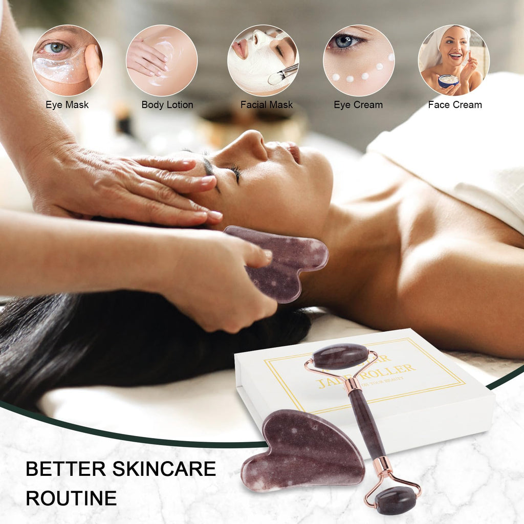 XYZBSTAR Jade Roller for Face, Facial Roller Massager Skin Care Tool, Gua Sha Facial Tools for Face, Neck, Eyes, Reduce Puffiness of The Skin(Purple)