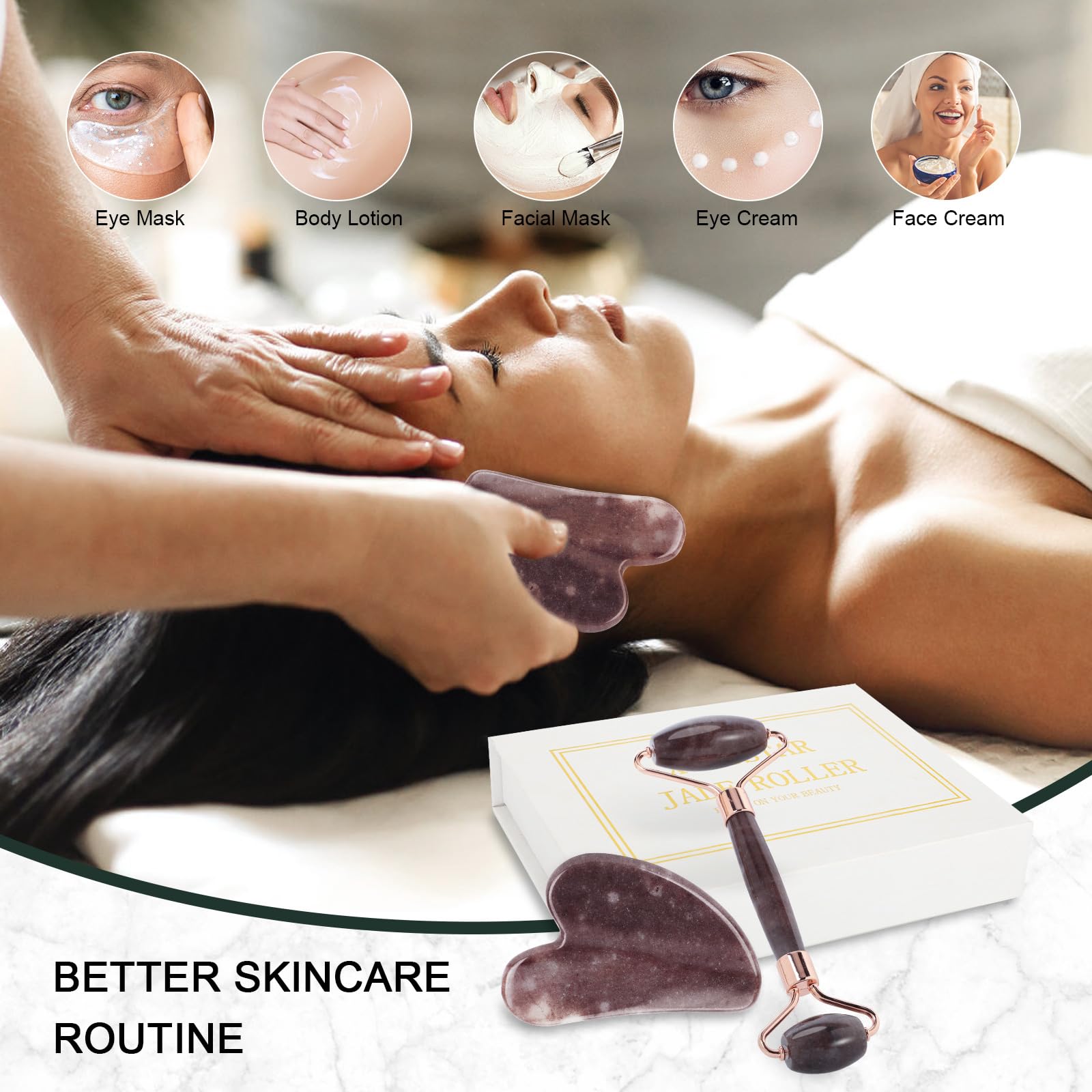 XYZBSTAR Jade Roller for Face, Facial Roller Massager Skin Care Tool, Gua Sha Facial Tools for Face, Neck, Eyes, Reduce Puffiness of The Skin(Purple)