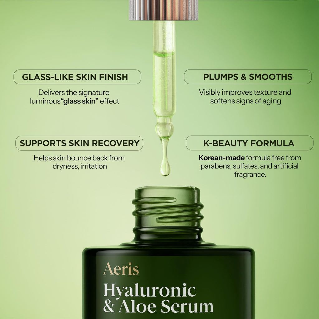 Aeris Hyaluronic Acid Serum for Face with Aloe - Ultra Hydrating & Soothing Formula For Dry, Sensitive Skin – Dermatologist Tested, Anti-Aging, Korean Skin Care – Vegan, Clean Beauty – 1.69 Fl Oz