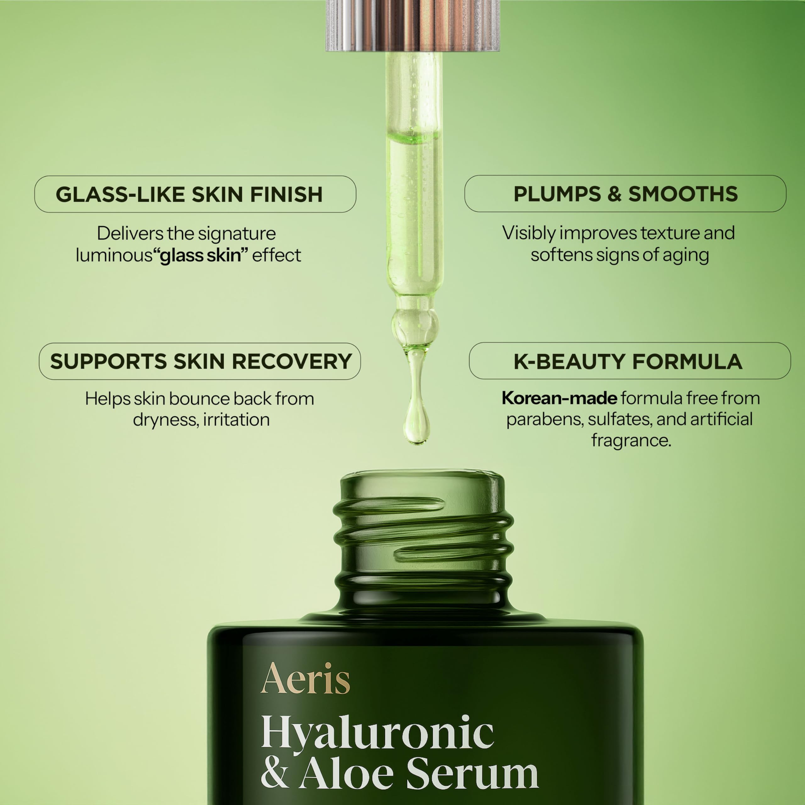 Aeris Hyaluronic Acid Serum for Face with Aloe - Ultra Hydrating & Soothing Formula For Dry, Sensitive Skin – Dermatologist Tested, Anti-Aging, Korean Skin Care – Vegan, Clean Beauty – 1.69 Fl Oz