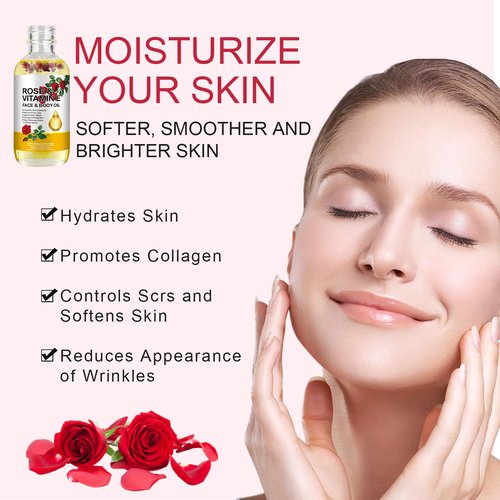 Rose Oil for Face, Rose Vitamin E Oil, Premium Vitamin E Facial Oil - Deep Hydration for Face & Body, Nourishes Dry Skin, Facial Care Support 2 Fl Oz