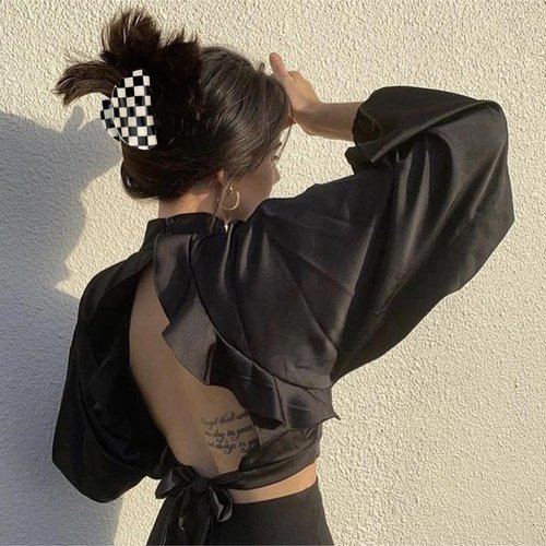 Atoden Checkered Hair Clips for Thick Thin Hair 4Pcs Large Medium Small Square Claw Clips Non Slip Strong Hold Jaw Clips Y2K Hair Accessories for Women Girls Black White