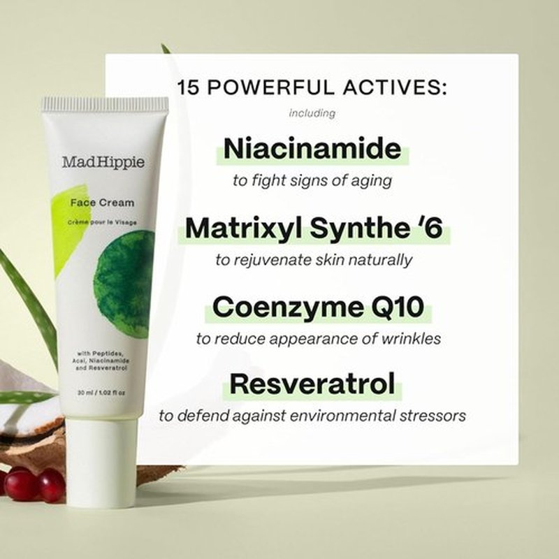 Mad Hippie Face Cream - Age-Defying Moisturizer with Niacinamide & Peptides | 1.02 Oz