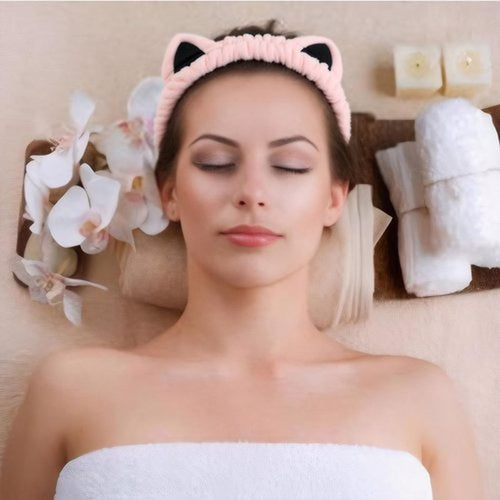 2 Pcs Cat Ears Headband, Cute Spa Headbands for Washing Face Skincare Makeup Headbands for Women Girls Trendy Stuff Present Soft Coral Fleece Hair Accessories(Pink Purple)