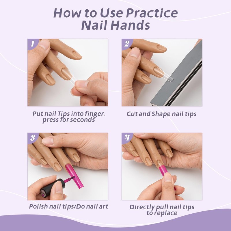 Veikmv Practice Hand for Acrylic Nails,Realistic Silicone Training Hand with Flexible Fingers for Nail Art Practice,Professional Mannequin Hand Model Kit for Gel Polish & Manicure Beginners