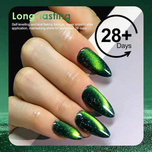 NXJ INFILILA Green Cat Eye Gel Nail Polish, 15ML Olive Green Cat Eye Glitter Magnetic Gel Polish Soak off UV LED Gels Salon Manicure Art DIY at Home(Galaxy Glow03)