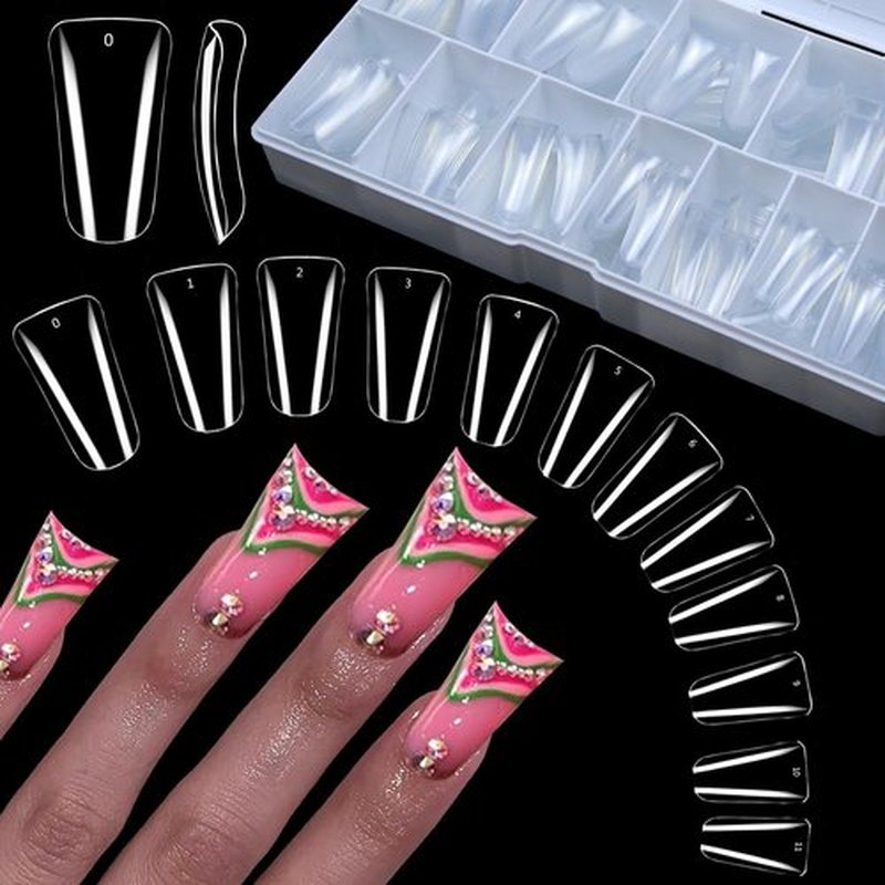 504PCS Full Cover Duck Nail Tips for Acrylic Nails Professional, Clear Duck Feet Fan Flare Tips, Extra Long Duck Tip Nails Press On Curved French Nail Extension Tips for Nail Salon with Box 12 Sizes