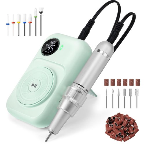Madenia Rechargeable Professional Nail Drill Machine - 45000 RPM Portable Electric Nail File E File for Acrylic Gel Nails,Suitable for Salon Home Travel Manicure Use, Green