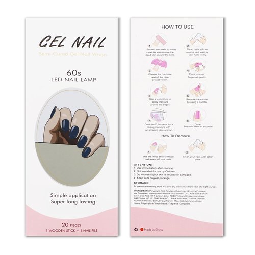 JMEOWIO Gel Nail Stickers Dark Blue Semi Cured Gel Nail Strips Wraps UV/LED Nails Art Design Decoration Accessories