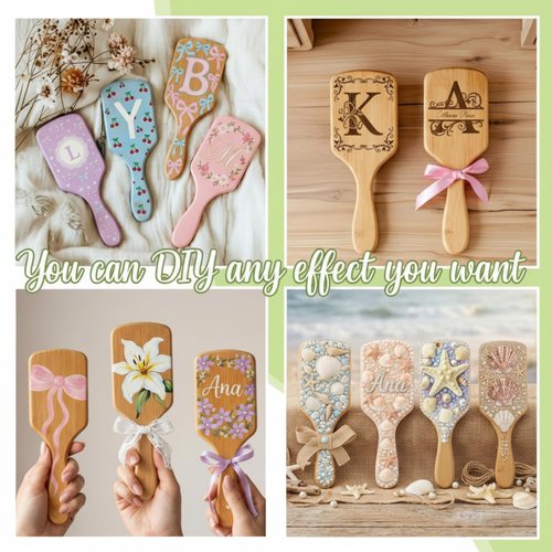 Tessco for you 12 Pcs Bamboo Hair Brushes Bulk Blank Wooden Paddle Brush Natural Scalp Massage Anti Static Hairbrush Engraving DIY Gifts for Women, Party, Wedding(9.65'' X 3.35'',Macaron)