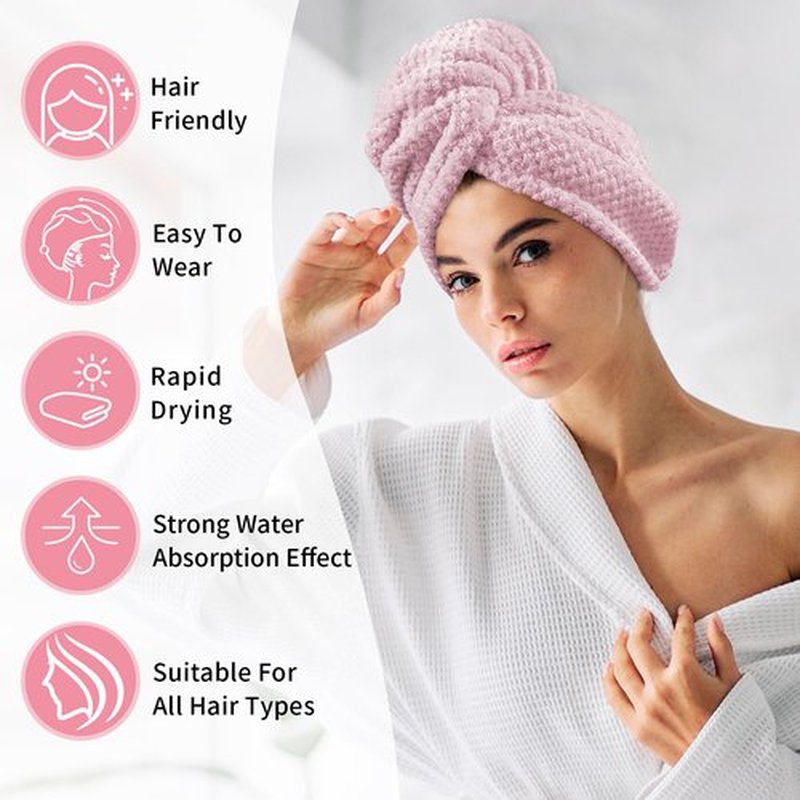 my novel things 3 Pack Hair Towel Wrap for Women, 25.4" x 9.8" Microfiber Towels, Super Absorbent Quick Dry with Button for Curly Hair Anti Frizz (Pink,White,Purple) Gift for Women Girls