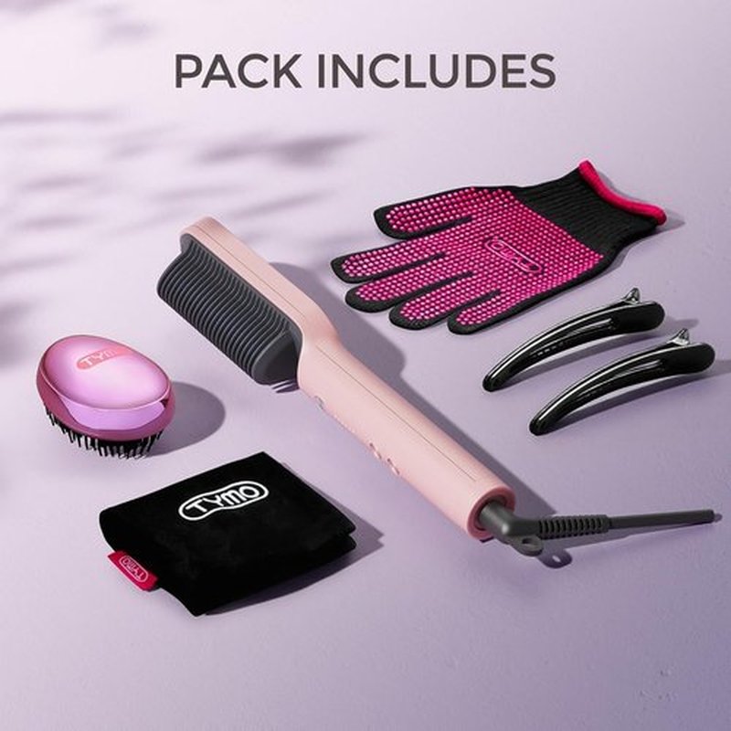 TYMO Ring Hair Straightener Brush - Fast Heating Hair Straightening Iron with Comb, 5 Temp Settings, Sakura Pink
