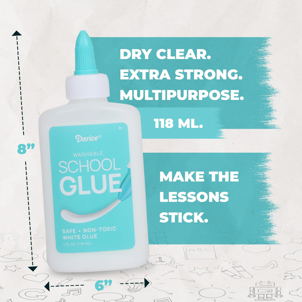 Darice Washable School Glue 4oz - 24-Pack White Liquid Glues for Kids - Extra-Strong for Slime, Arts and Crafts, Back to School Supplies - Glue Bottle with Adjustable Twist Closure