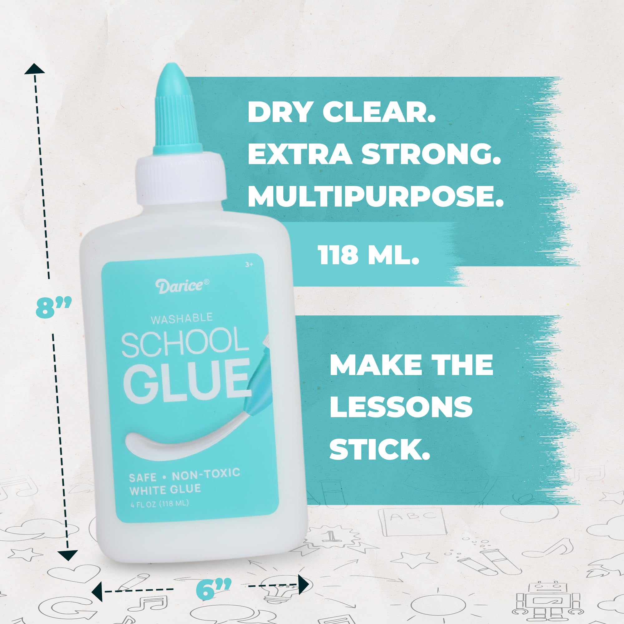 Darice Washable School Glue 4oz - 24-Pack White Liquid Glues for Kids - Extra-Strong for Slime, Arts and Crafts, Back to School Supplies - Glue Bottle with Adjustable Twist Closure