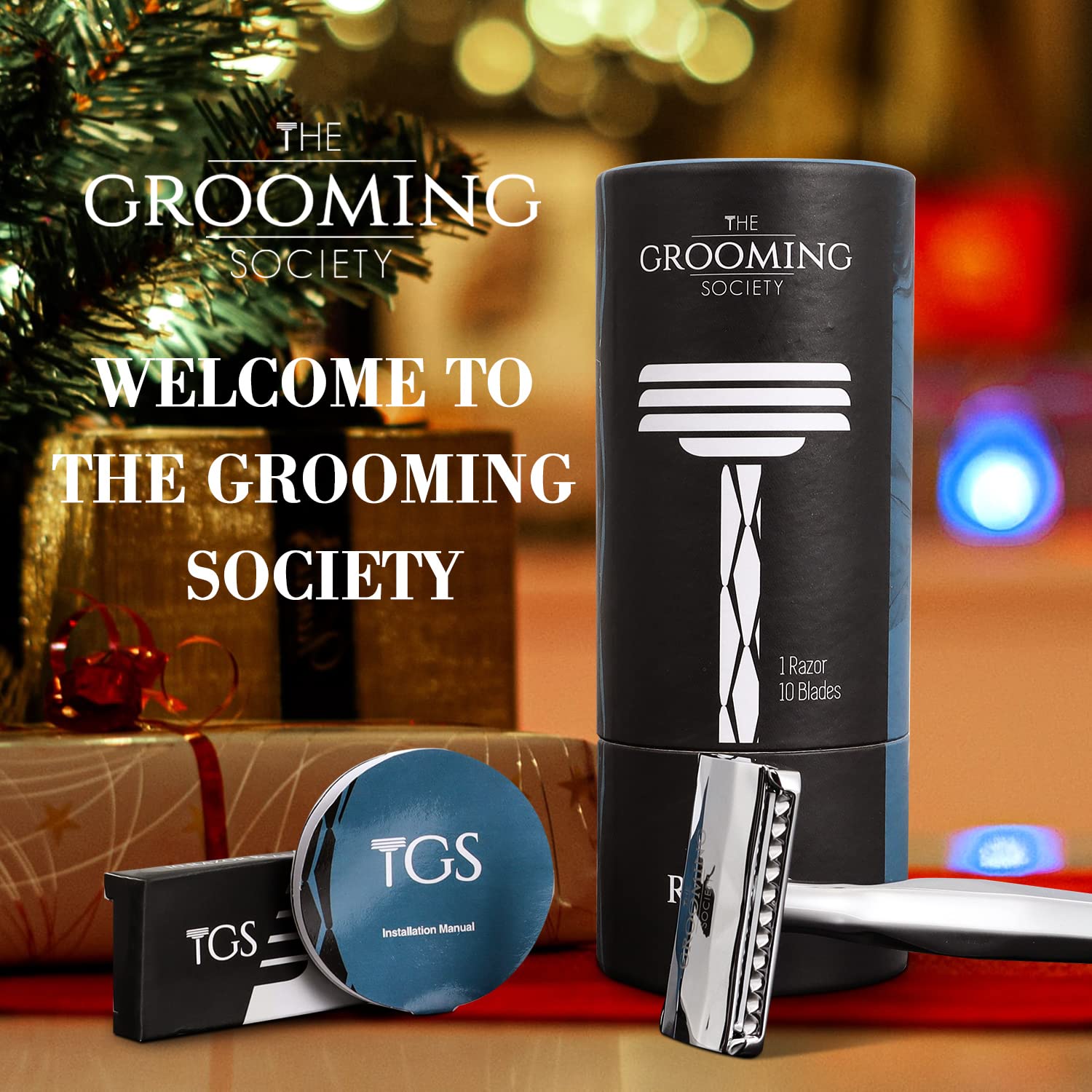 The Grooming Society Double Edge Safety Razor, Classic for Men and Women, Reusable Safety Razor, Metal Long Handle Safety Razor, 10 Blade Refill