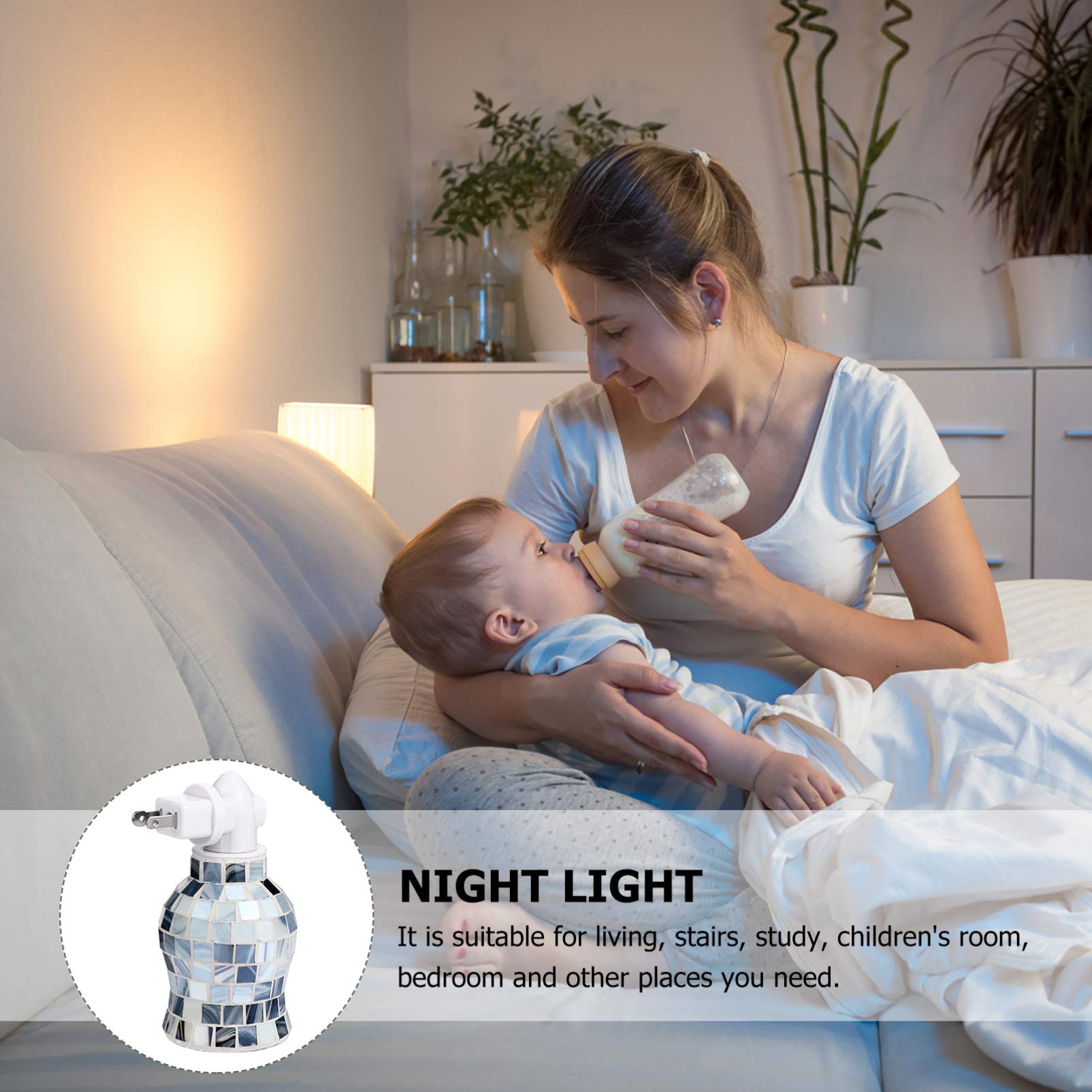 Uonlytech Plug- in Fragrance Wax Melt Warmers Glass Mosaic Oil Warmer Home Fragrance Diffuser Night Lamp Blue
