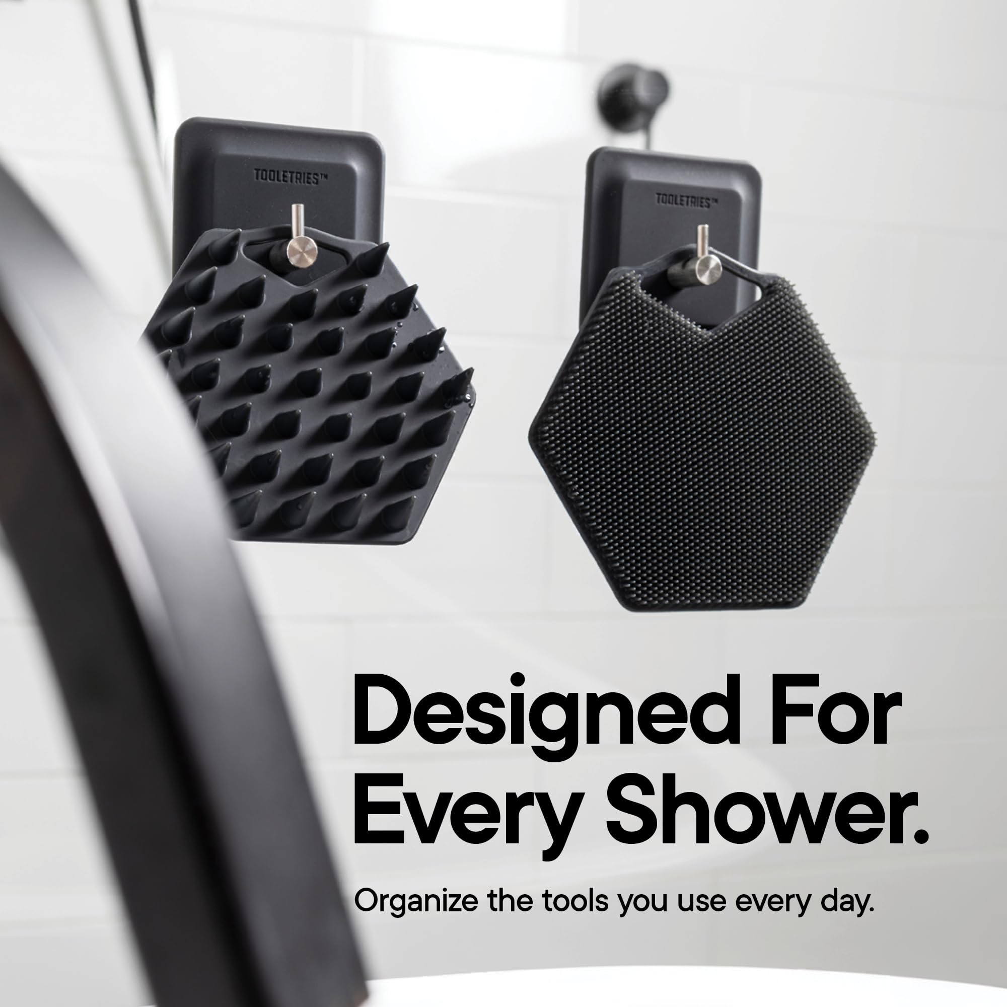 TOOLETRIES Arnold Silicone Shower Hook, Adhesive Bathroom Hook - Charcoal