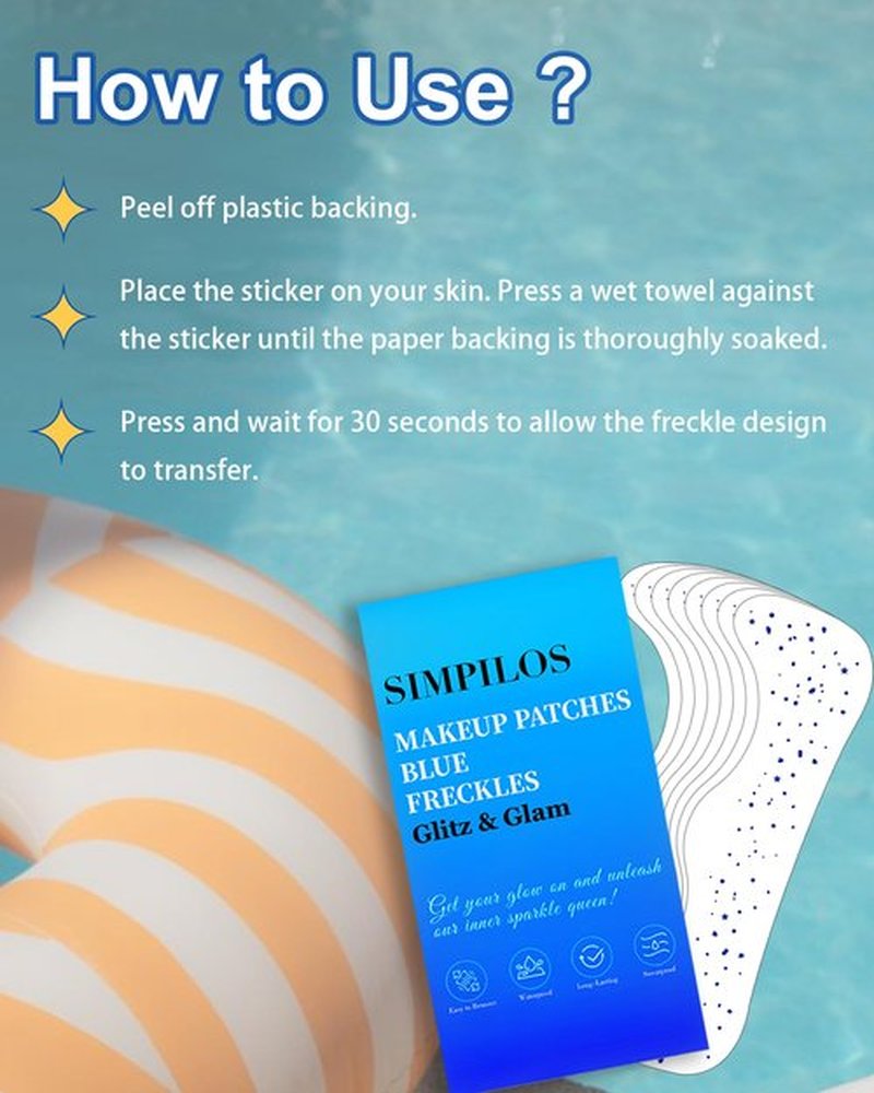 Simpilos Blue Face Glitter - Waterproof and Long-Lasting Body Glitter Makeup Patches, Sparkle Rave Accessories for Festivals and Parties (Blue - 8 Sheets)