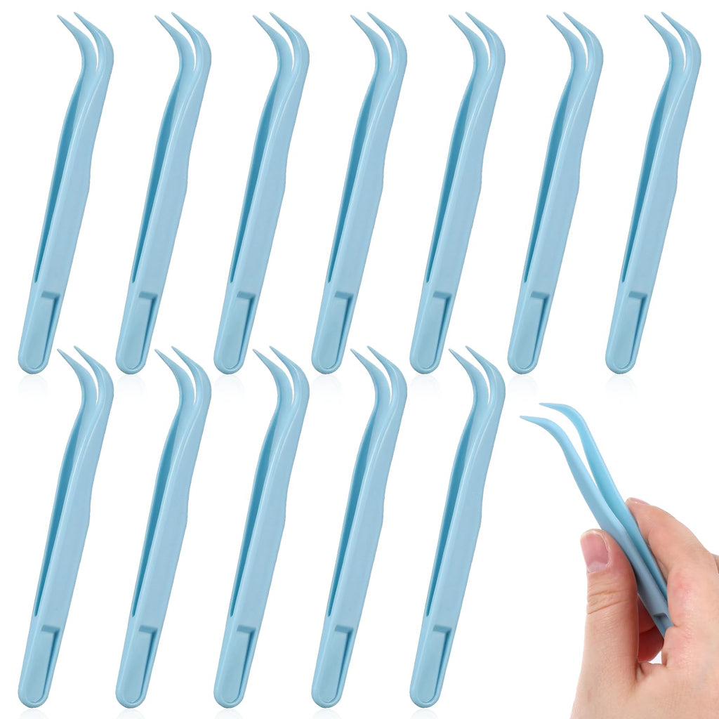 Zelphvt 12 Pcs Precision Plastic Tweezers for Crafts 4.5 Inch Sticker Tweezers Craft Tweezer Bulk Reptile Tweezer for DIY Jewelry Making, Crafts, Baking Decoration Blue