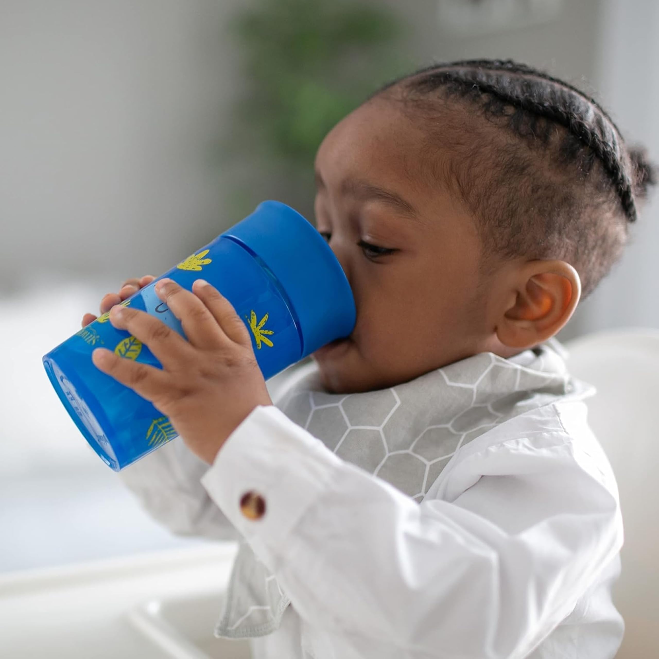 Dr. Brown's Milestones Cheers 360 Spoutless Transition Cup, Travel Friendly and Leak-Free Sippy, Blue/Green Animals, 10 oz/300 mL, BPA-Free, 9m+, 2-Pack