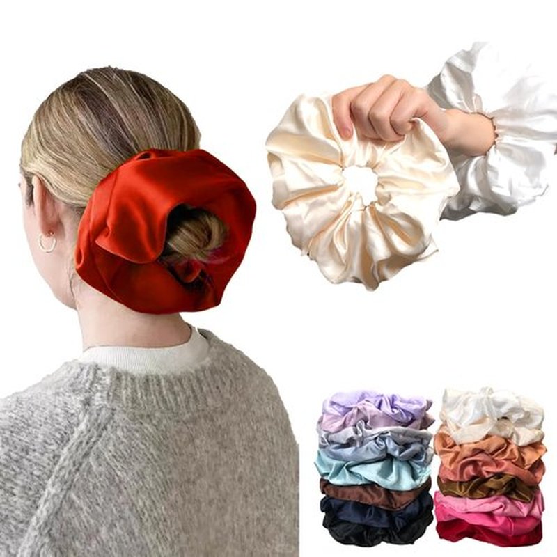 Minasuki 𝐎𝐯𝐞𝐫𝐬𝐢𝐳𝐞𝐝 𝐒𝐚𝐭𝐢𝐧 𝐒𝐜𝐫𝐮𝐧𝐜𝐡𝐢𝐞𝐬 - 16 Colors Large Jumbo Hair Scrunchies for Women Girls Giant Silk Hair Accessories Elastic Hair Ties Bands for Thick Hair Ponytail Holders