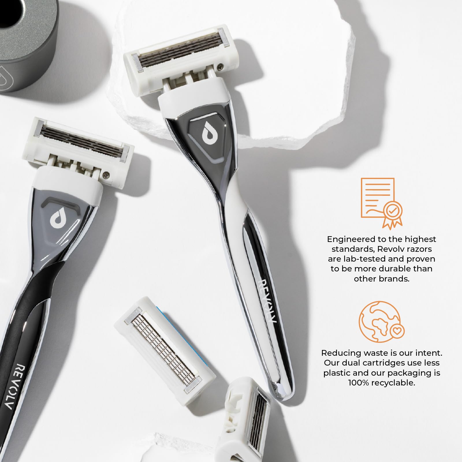 REVOLV - Men’s Razor - 1 Premium Weighted Handle + 1 Dual-Sided Cartridge - For a Closer, Smoother Shave - Safe on Sensitive Skin - Black