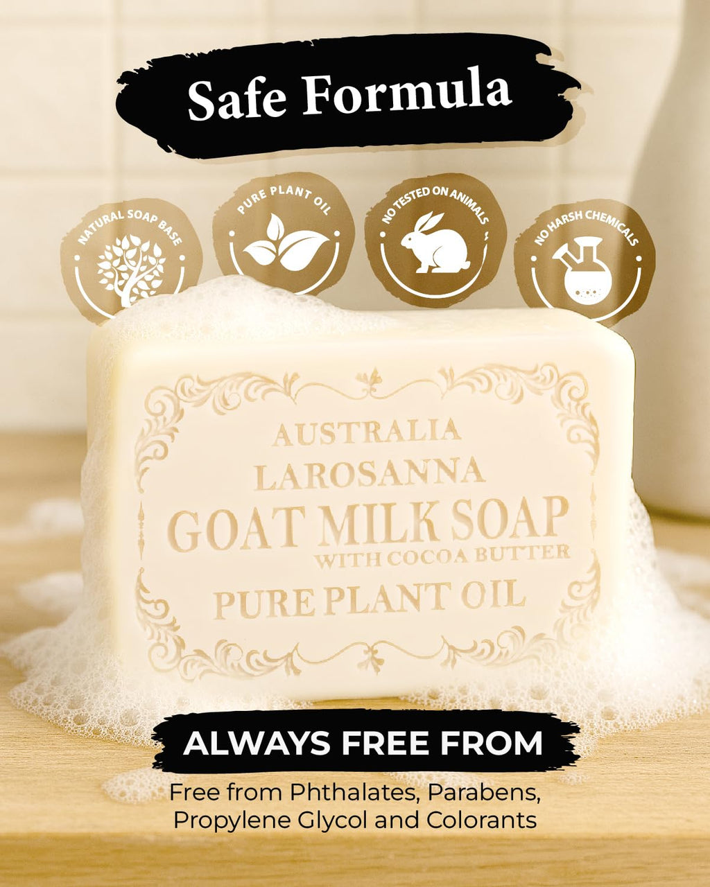 larosanna Australian Goat Milk Soap Pack of 1,Helps Moisturize,Smooth & Cleanse Skin,Triple-milled Bar Soap with Cocoa Butter,Aloe Vera and Pure Plant Oil,Body Soap Bars 6.3 oz for Adults & Babies