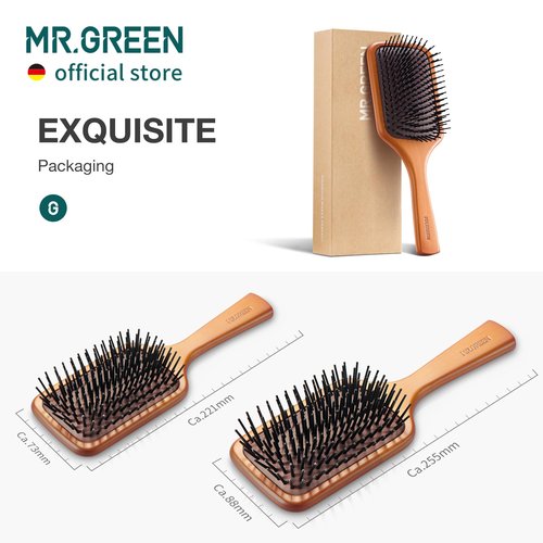 MR.GREEN Hair Brush Natural Maple Wide Board Massage Scalp Comb Air Cushion Anti-Static Detangle Brush For Curly Long Hair Both Women Men (Large)