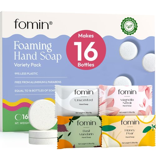 FOMIN Foaming Hand Soap Refills (16 Pack) - Variety Pack Foaming Hand Soap Tablets - Skin Friendly Foam Soap Refill for Hand Wash - Makes 128 fl oz (16 x 8 fl oz)