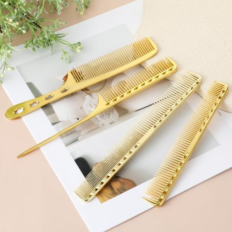Professional Barber Aluminum Comb Set Metal Combs for Cutting Comb Hair Hairdressing Tail Comb (Golden)