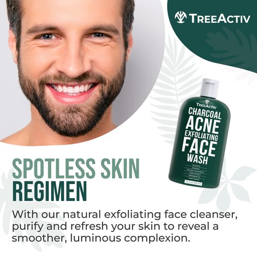 TreeActiv Acne Charcoal Face Wash 3.4 oz, Exfoliating Daily Honey & Sulfur Acne Cleanser Face Soap, Deep Cleansing Moisturizing Face Wash for Women and Men