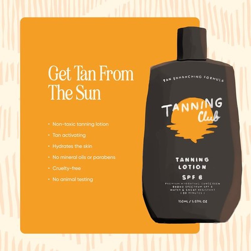 Tanning Club Tanning Lotion SPF 8 - Hydrating Formula with Beta-Carotene & Aloe - 150 ml