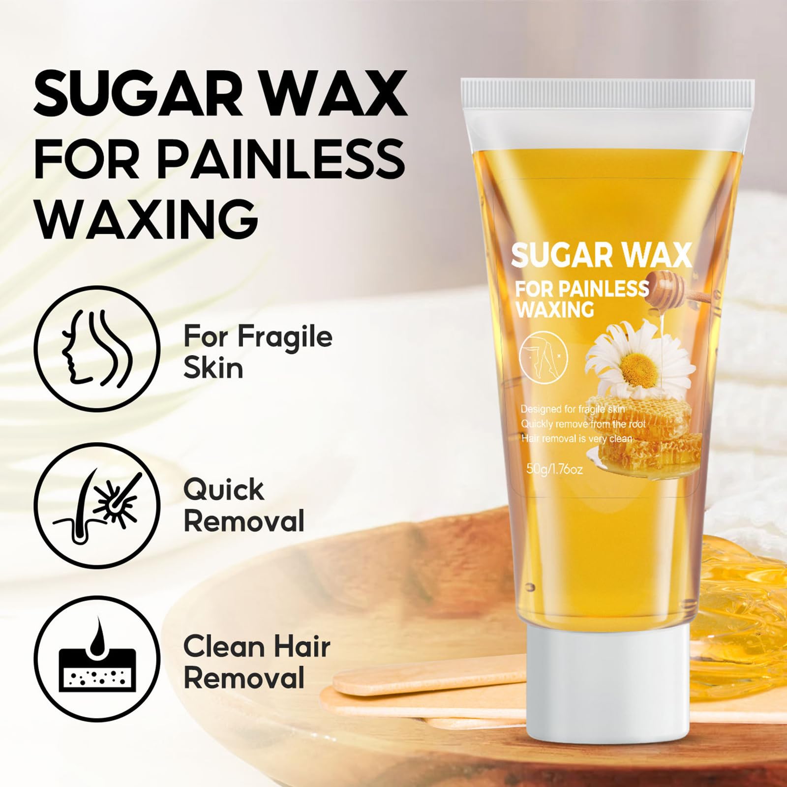 Sugar Wax Kit for Women - Sugaring Hair Removal At Home Waxing System, Painless No Strips No Heat, 1.76oz for All Skin & Hair Types, Cera Depilatoria Para Mujer